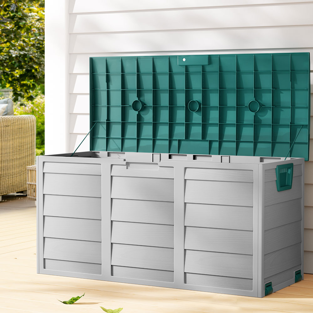 Outdoor Storage Boxes: Gardeon Outdoor Storage Box 290L Lockable Organiser Garden Deck Shed Tool Green