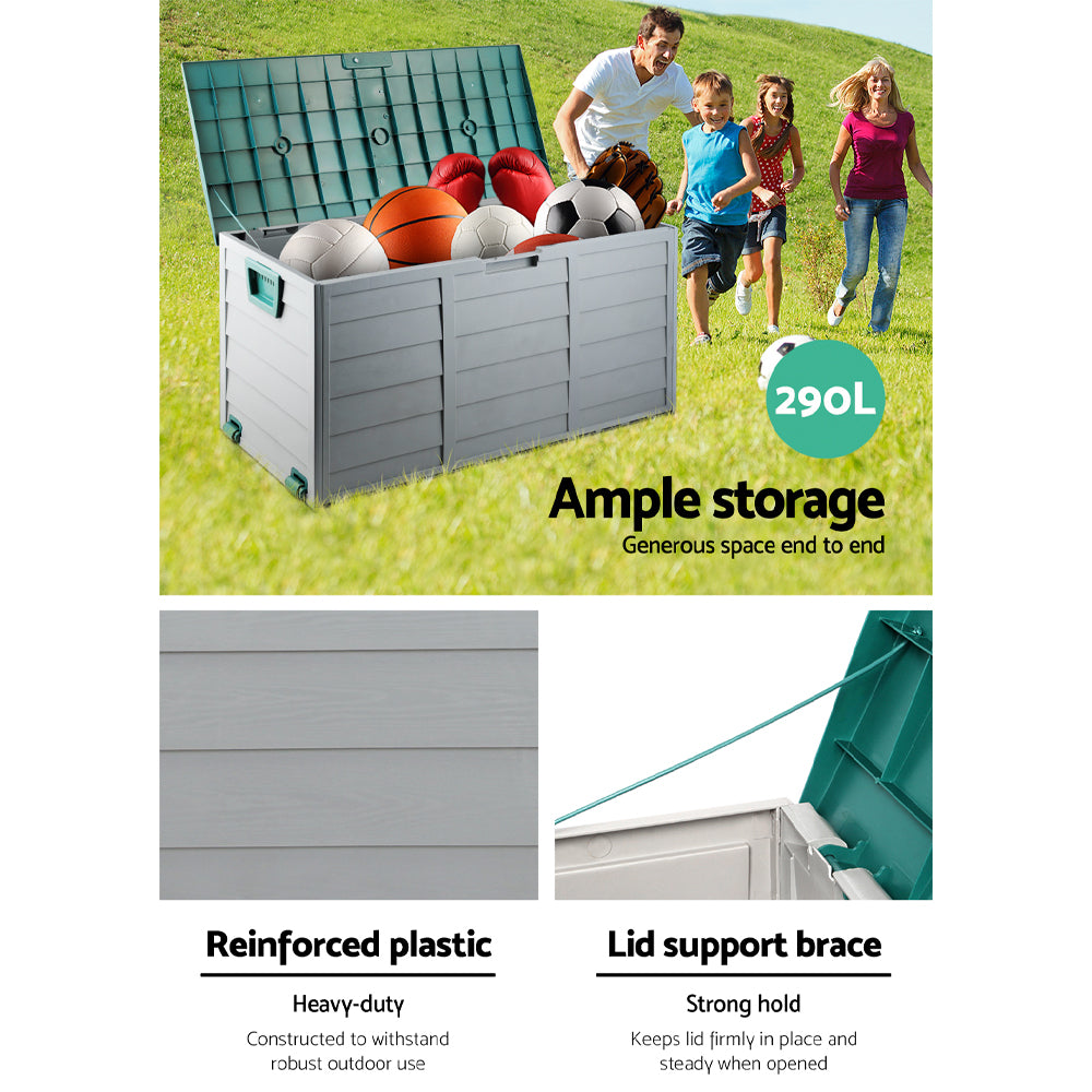 Outdoor Storage Boxes: Gardeon Outdoor Storage Box 290L Lockable Organiser Garden Deck Shed Tool Green