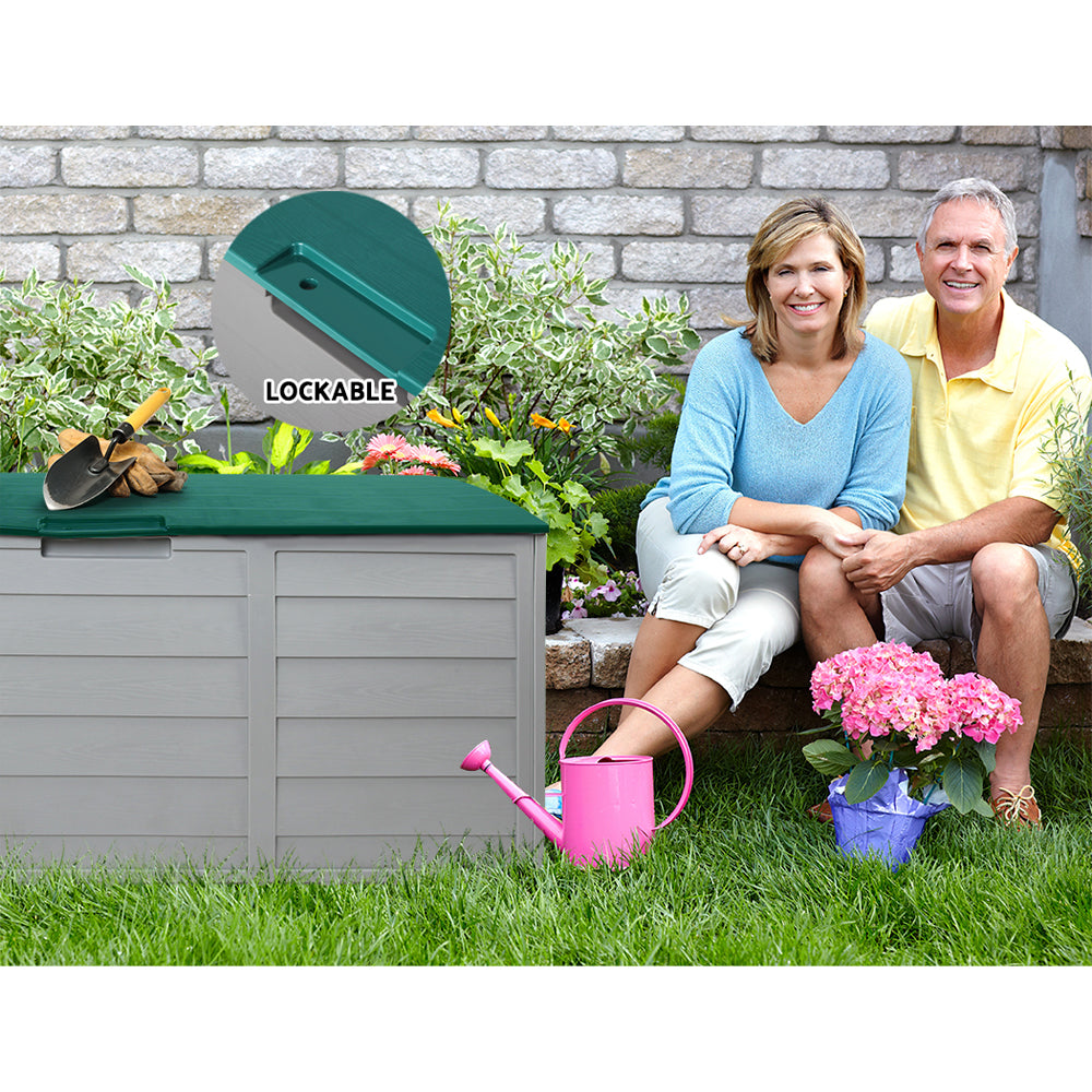 Outdoor Storage Boxes: Gardeon Outdoor Storage Box 290L Lockable Organiser Garden Deck Shed Tool Green