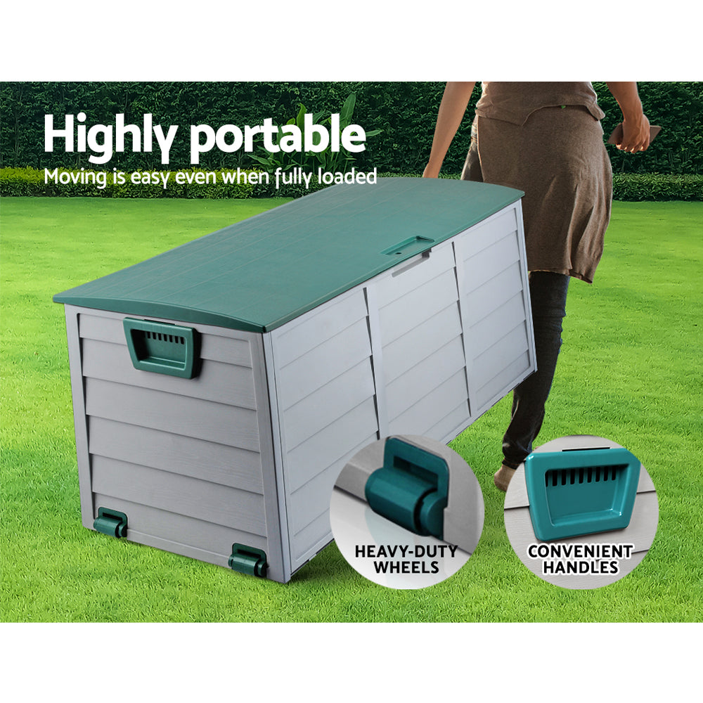 Outdoor Storage Boxes: Gardeon Outdoor Storage Box 290L Lockable Organiser Garden Deck Shed Tool Green