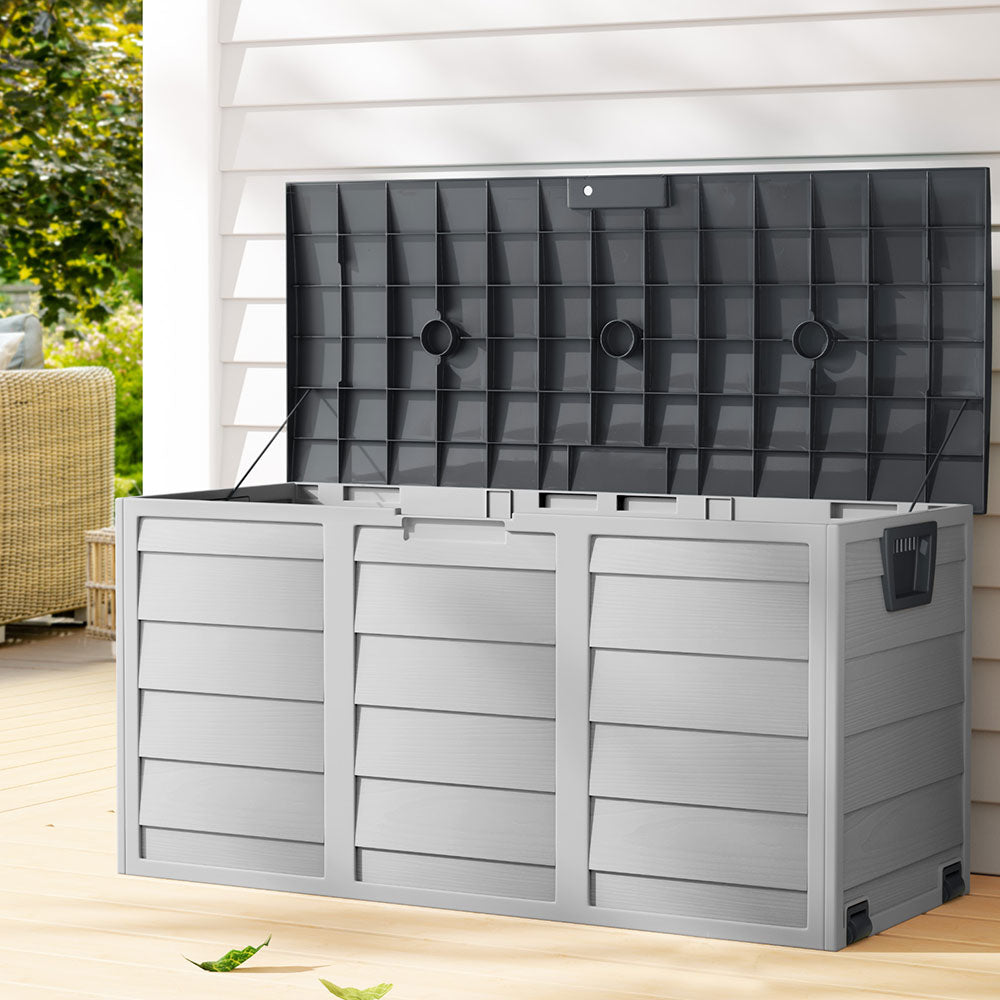 Outdoor Storage Boxes: Gardeon Outdoor Storage Box 290L Lockable Organiser Garden Deck Shed Tool Grey