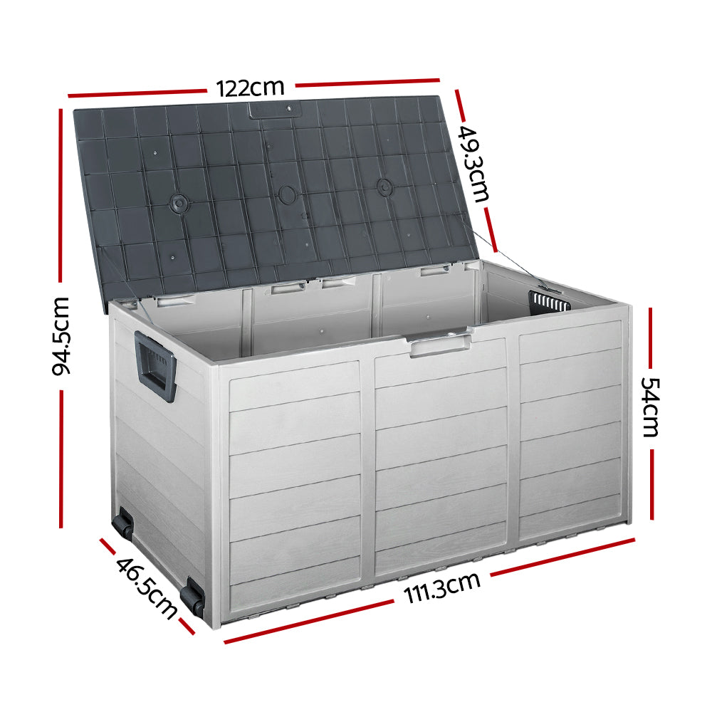 Outdoor Storage Boxes: Gardeon Outdoor Storage Box 290L Lockable Organiser Garden Deck Shed Tool Grey