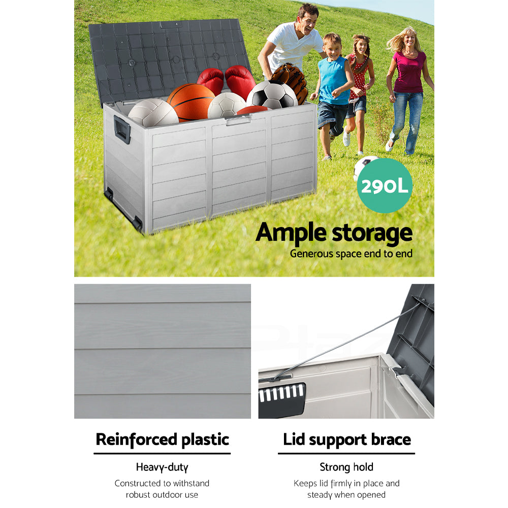 Outdoor Storage Boxes: Gardeon Outdoor Storage Box 290L Lockable Organiser Garden Deck Shed Tool Grey