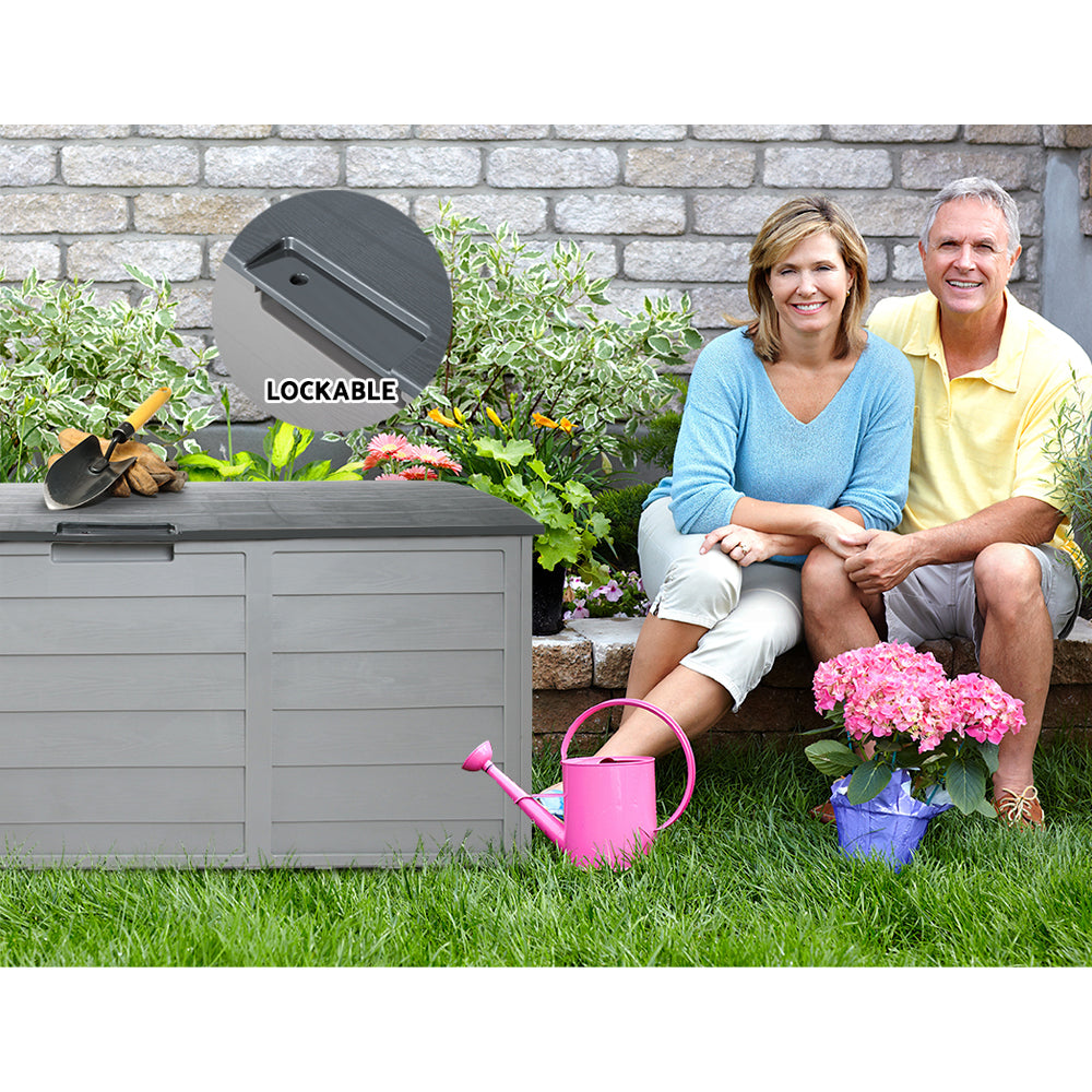 Outdoor Storage Boxes: Gardeon Outdoor Storage Box 290L Lockable Organiser Garden Deck Shed Tool Grey