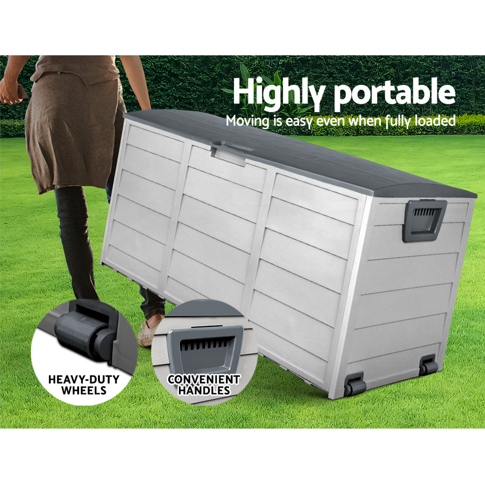 Outdoor Storage Boxes: Gardeon Outdoor Storage Box 290L Lockable Organiser Garden Deck Shed Tool Grey