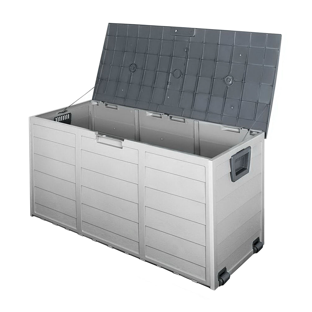 Outdoor Storage Boxes: Gardeon Outdoor Storage Box 290L Lockable Organiser Garden Deck Shed Tool Grey