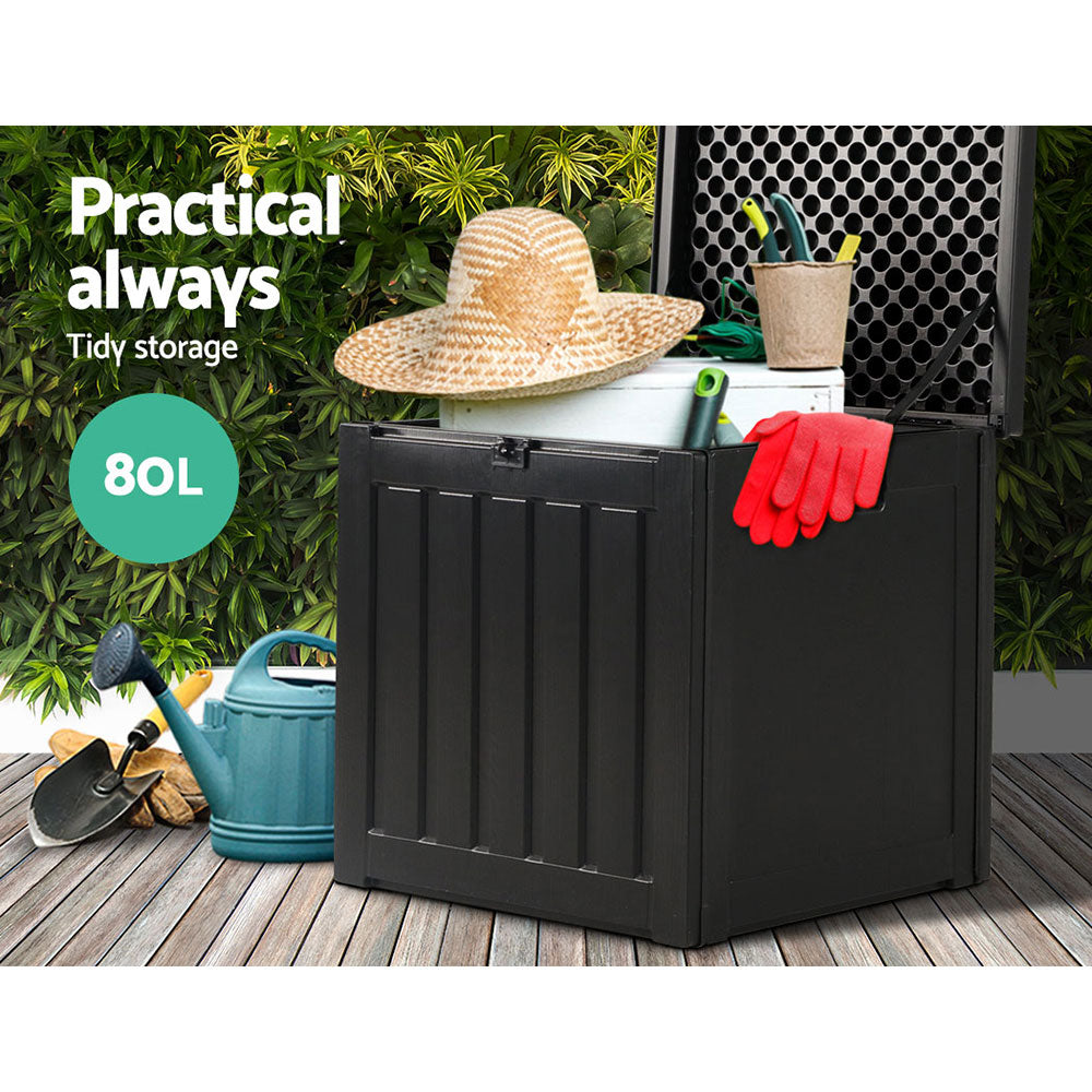 Outdoor Storage Boxes: Gardeon Outdoor Storage Box 80L Container Lockable Garden Toy Tool Shed Black