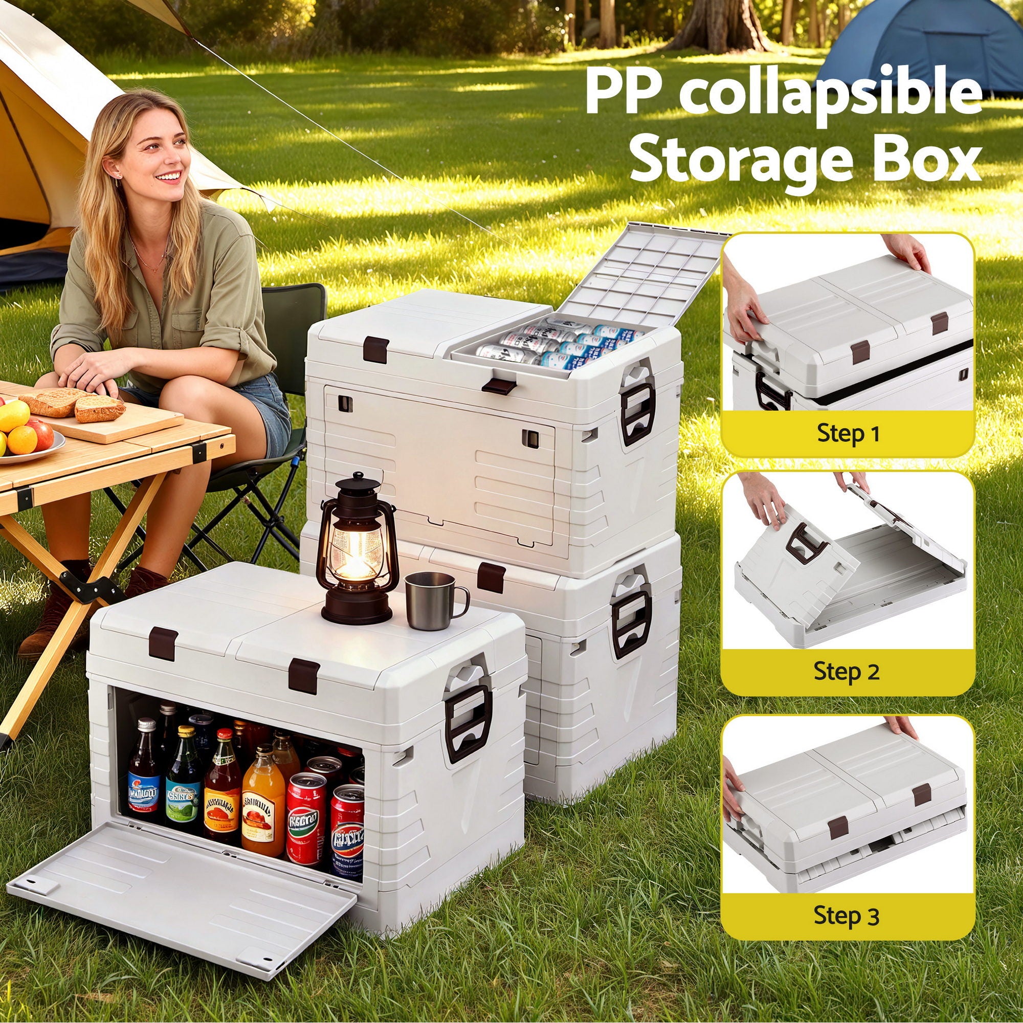 Outdoor Storage Boxes: Gardeon 80L Outdoor Storage Box Foldable Camping Collapsible Bins Organizer