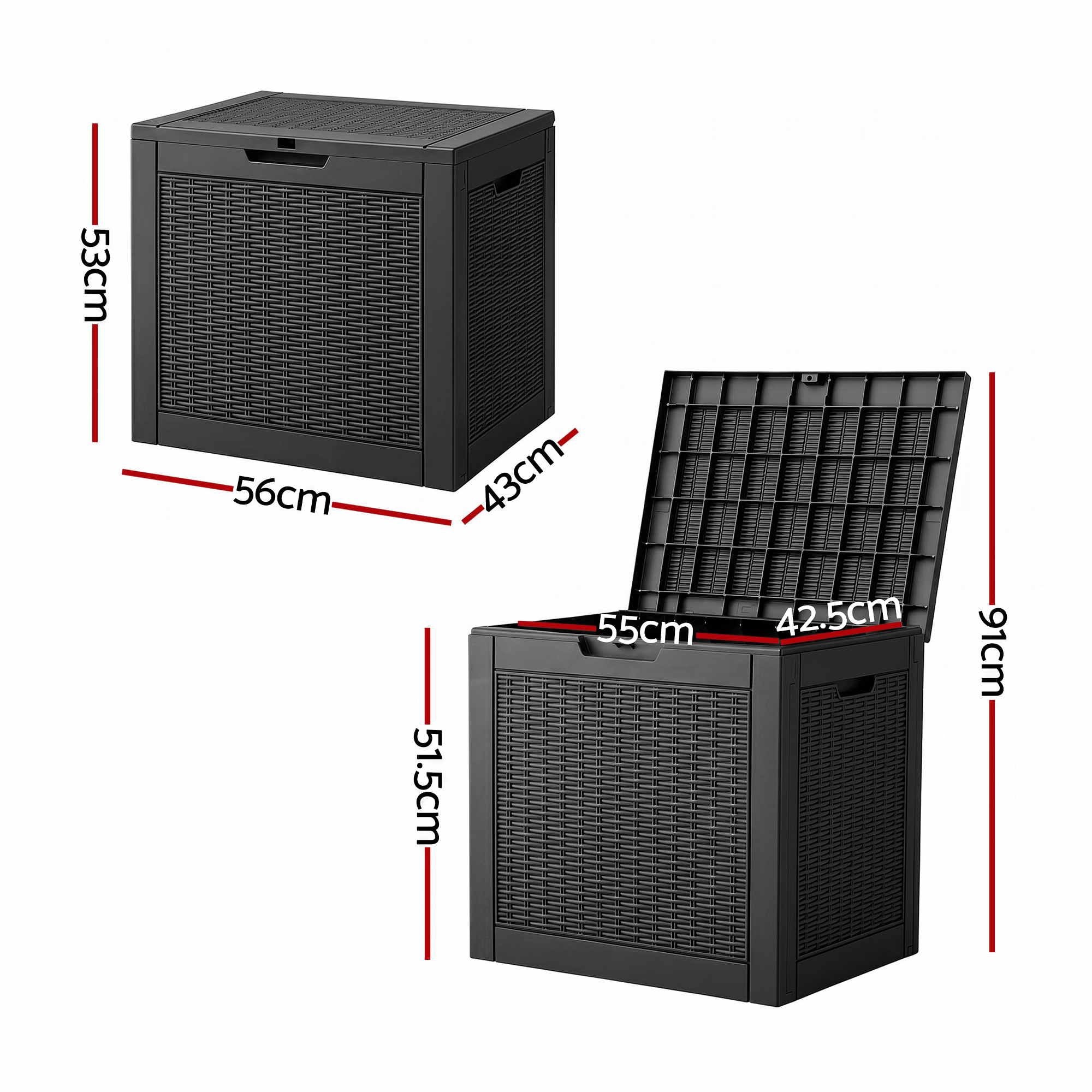 Gardeon Outdoor Storage Box 118L Container Lockable Garden Toy Tool Rattan-Texture Black