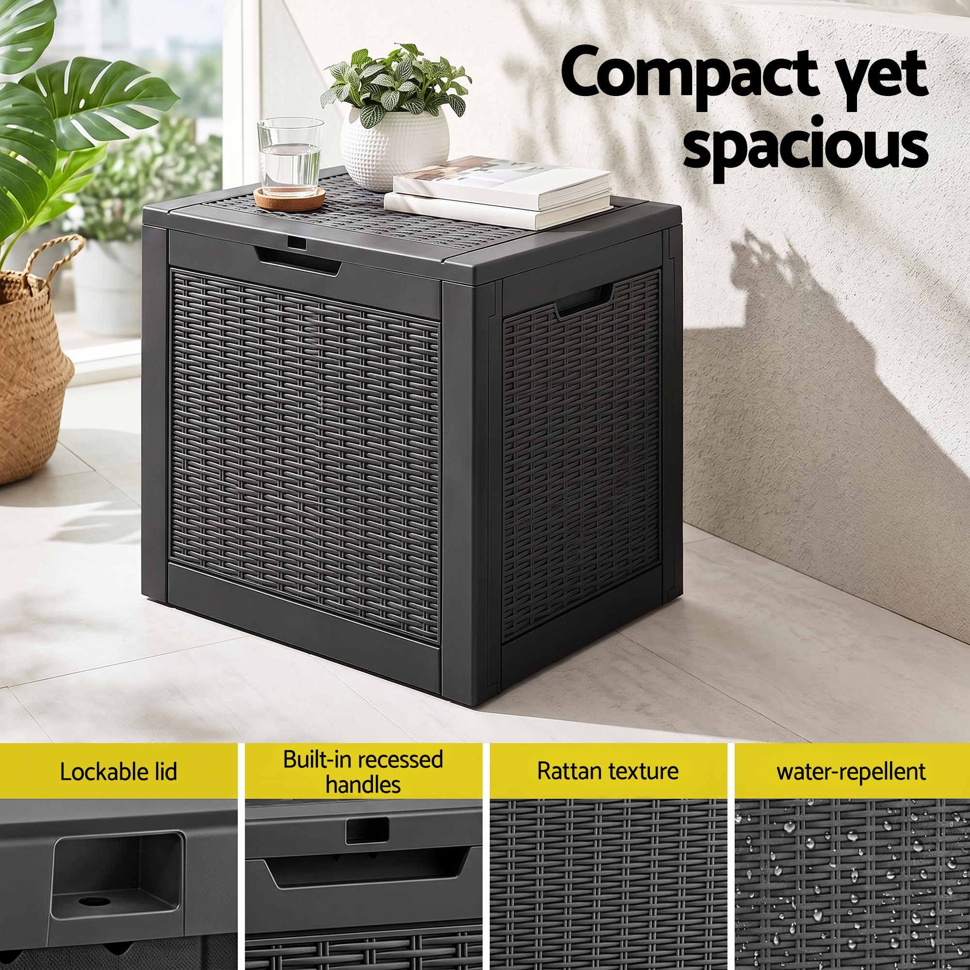 Gardeon Outdoor Storage Box 118L Container Lockable Garden Toy Tool Rattan-Texture Black