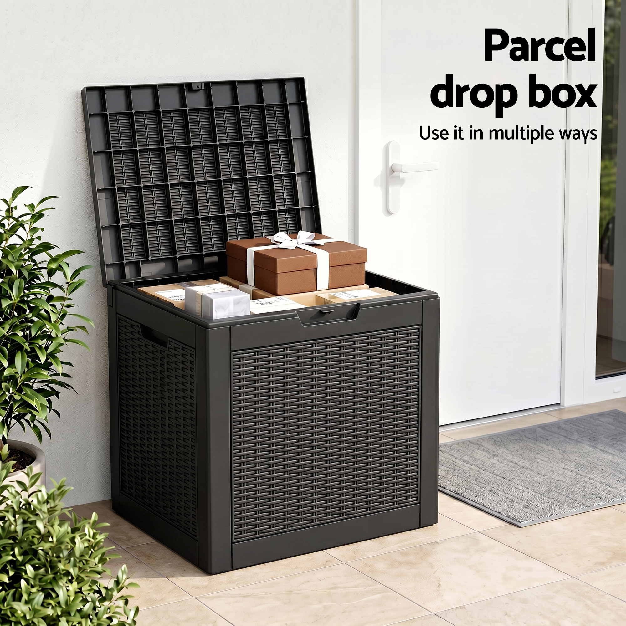 Gardeon Outdoor Storage Box 118L Container Lockable Garden Toy Tool Rattan-Texture Black