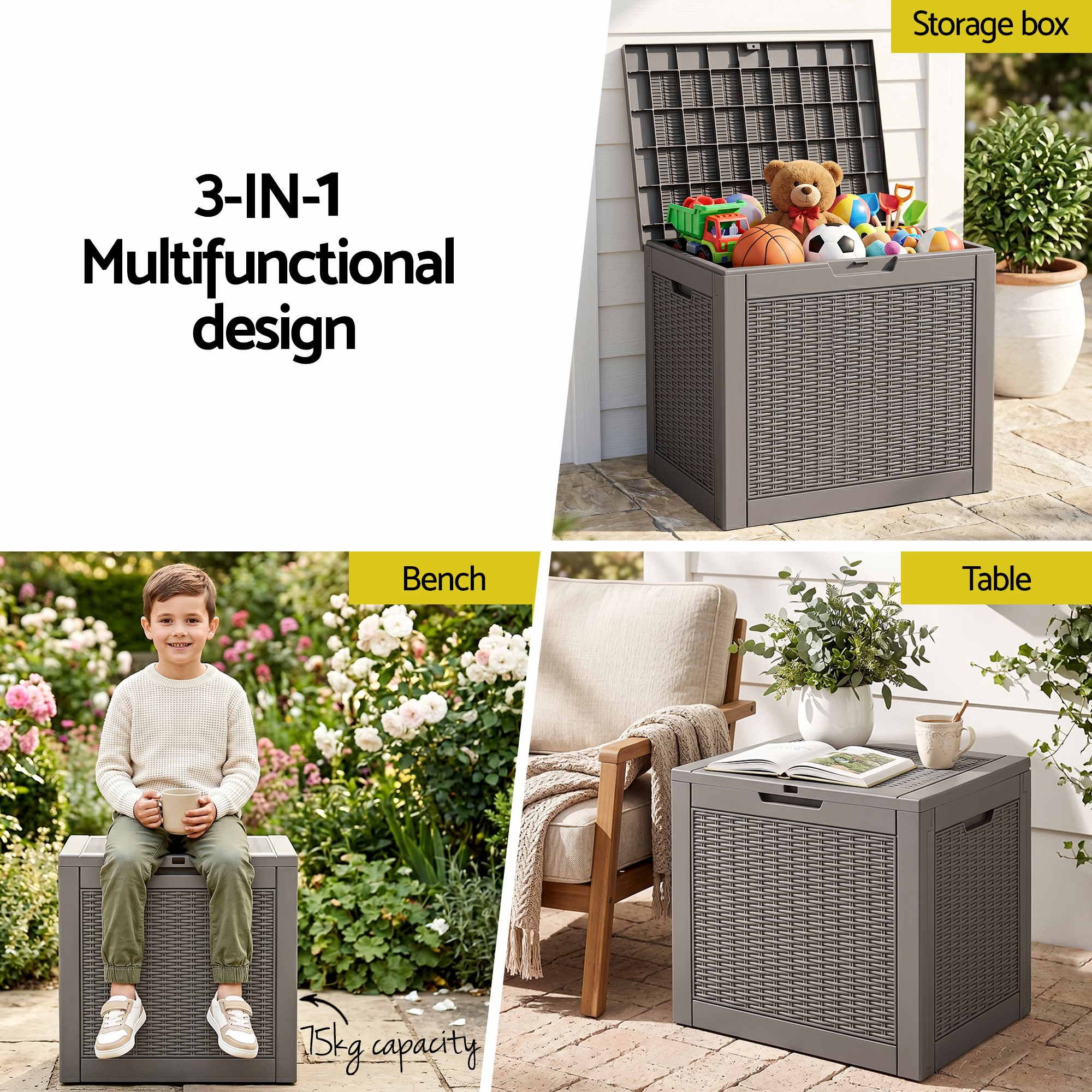 Gardeon Outdoor Storage Box 118L Container Lockable Garden Toy Tool Rattan-Texture Brown