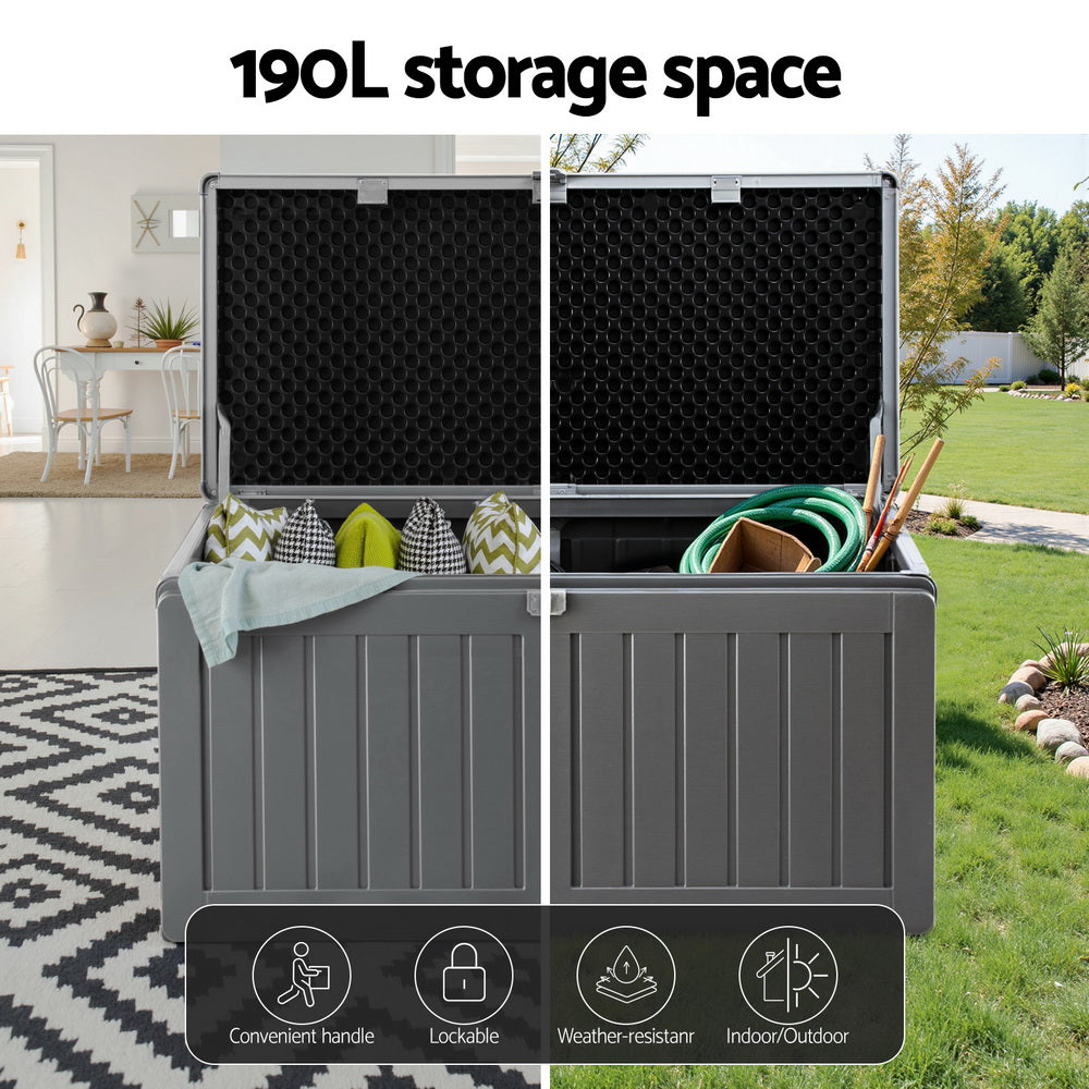 Outdoor Storage Boxes: Gardeon Outdoor Storage Box 190L Container Lockable Garden Bench Tool Shed Black