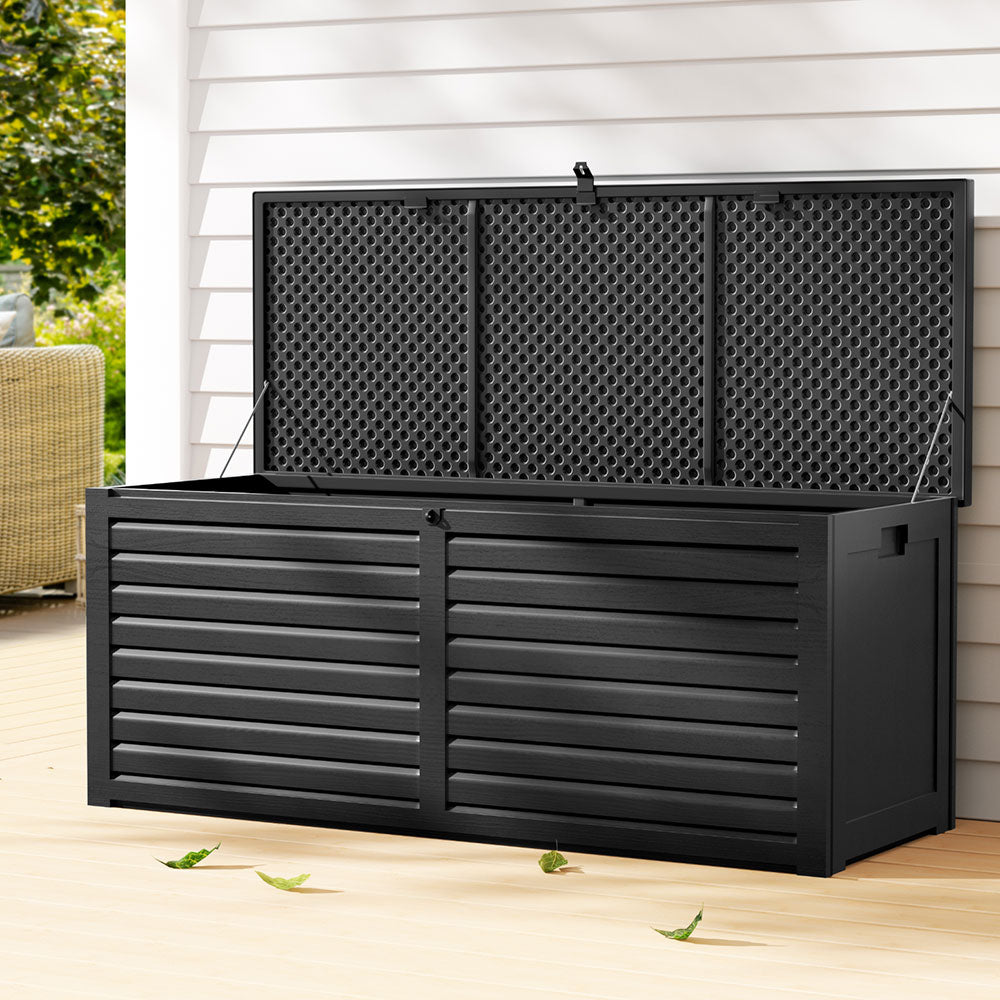 Outdoor Storage Boxes: Gardeon Outdoor Storage Box 390L Container Lockable Garden Bench Shed Tools Toy All Black