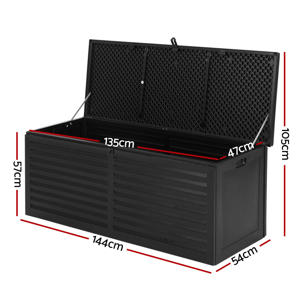 Outdoor Storage Boxes: Gardeon Outdoor Storage Box 390L Container Lockable Garden Bench Shed Tools Toy All Black