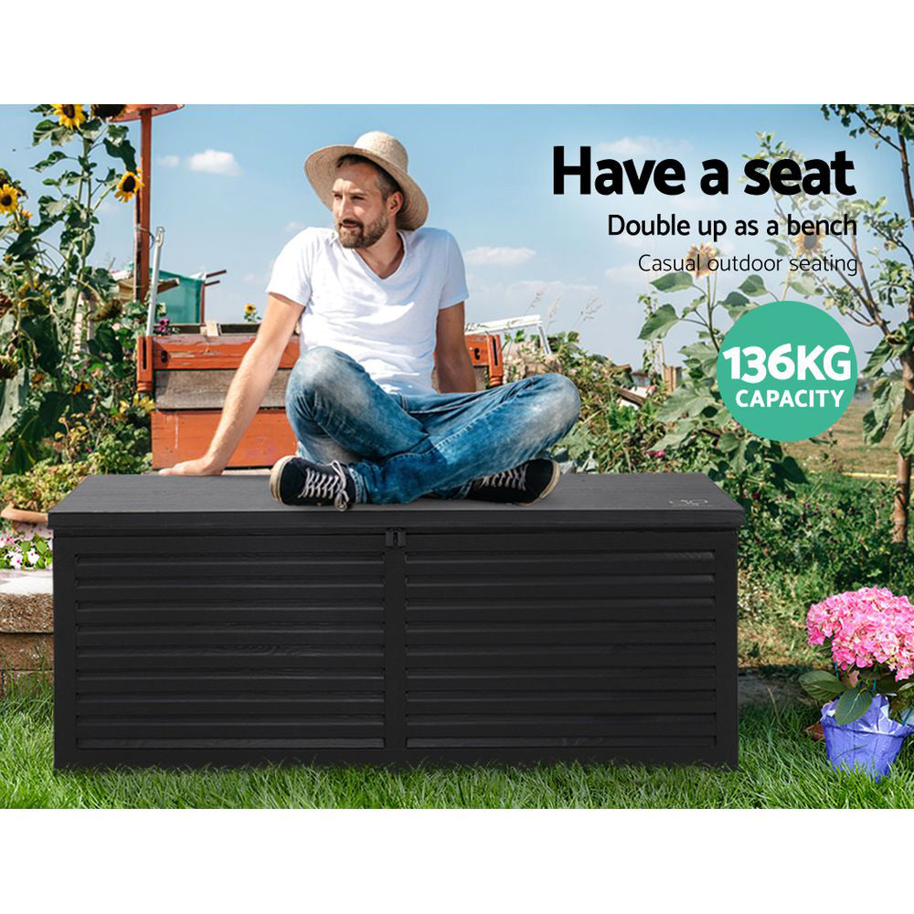 Outdoor Storage Boxes: Gardeon Outdoor Storage Box 390L Container Lockable Garden Bench Shed Tools Toy All Black