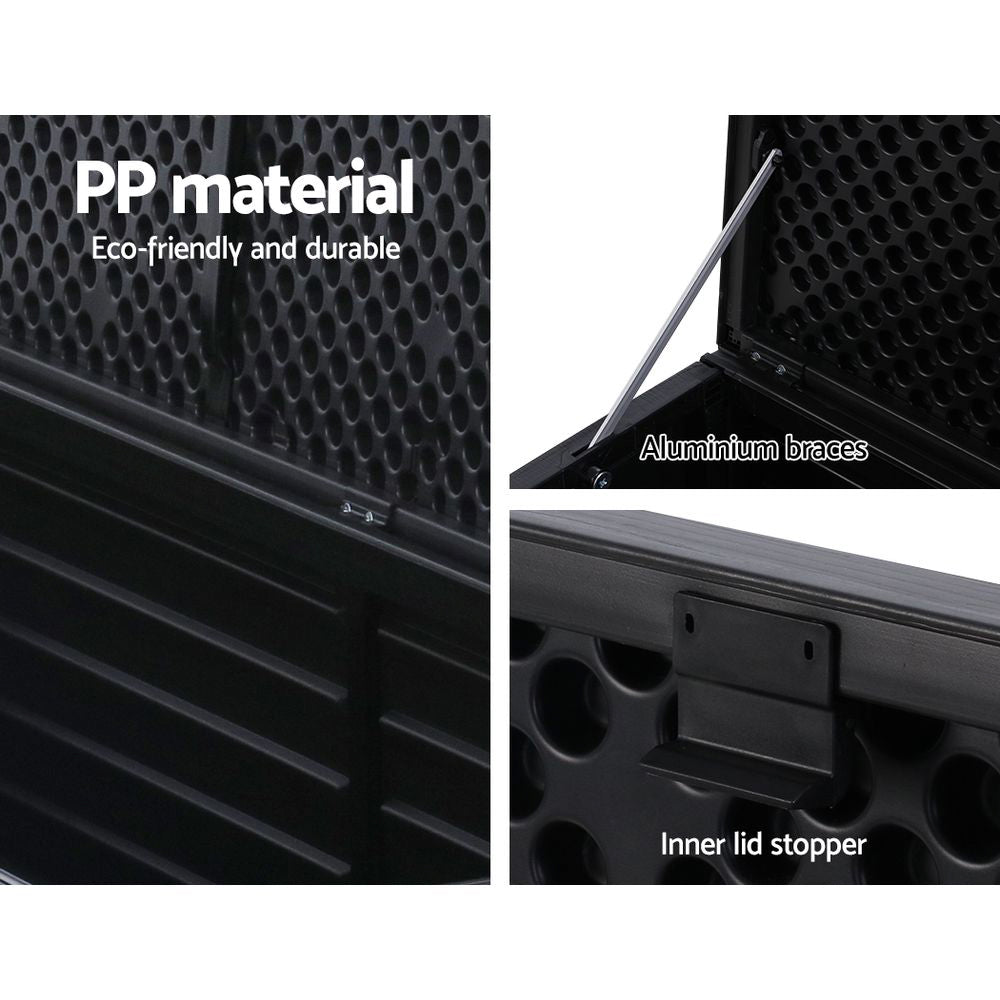 Outdoor Storage Boxes: Gardeon Outdoor Storage Box 390L Container Lockable Garden Bench Shed Tools Toy All Black