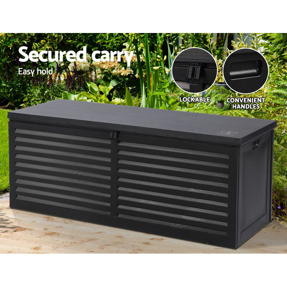 Outdoor Storage Boxes: Gardeon Outdoor Storage Box 390L Container Lockable Garden Bench Shed Tools Toy All Black