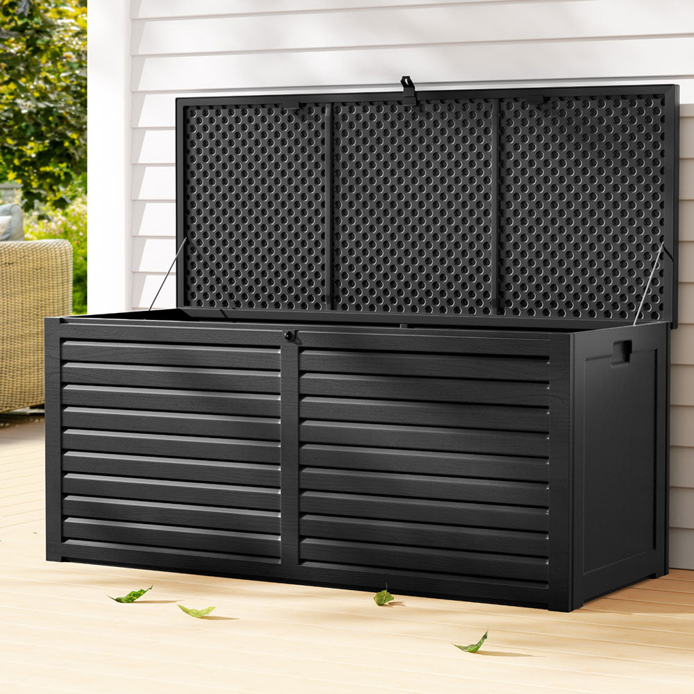 Outdoor Storage Boxes: Gardeon Outdoor Storage Box 490L Container Lockable Garden Bench Shed Tools Toy All Black