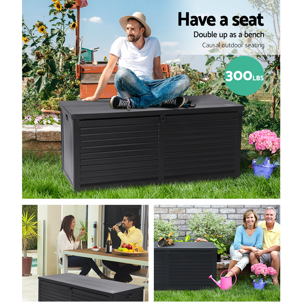 Outdoor Storage Boxes: Gardeon Outdoor Storage Box 490L Container Lockable Garden Bench Shed Tools Toy All Black