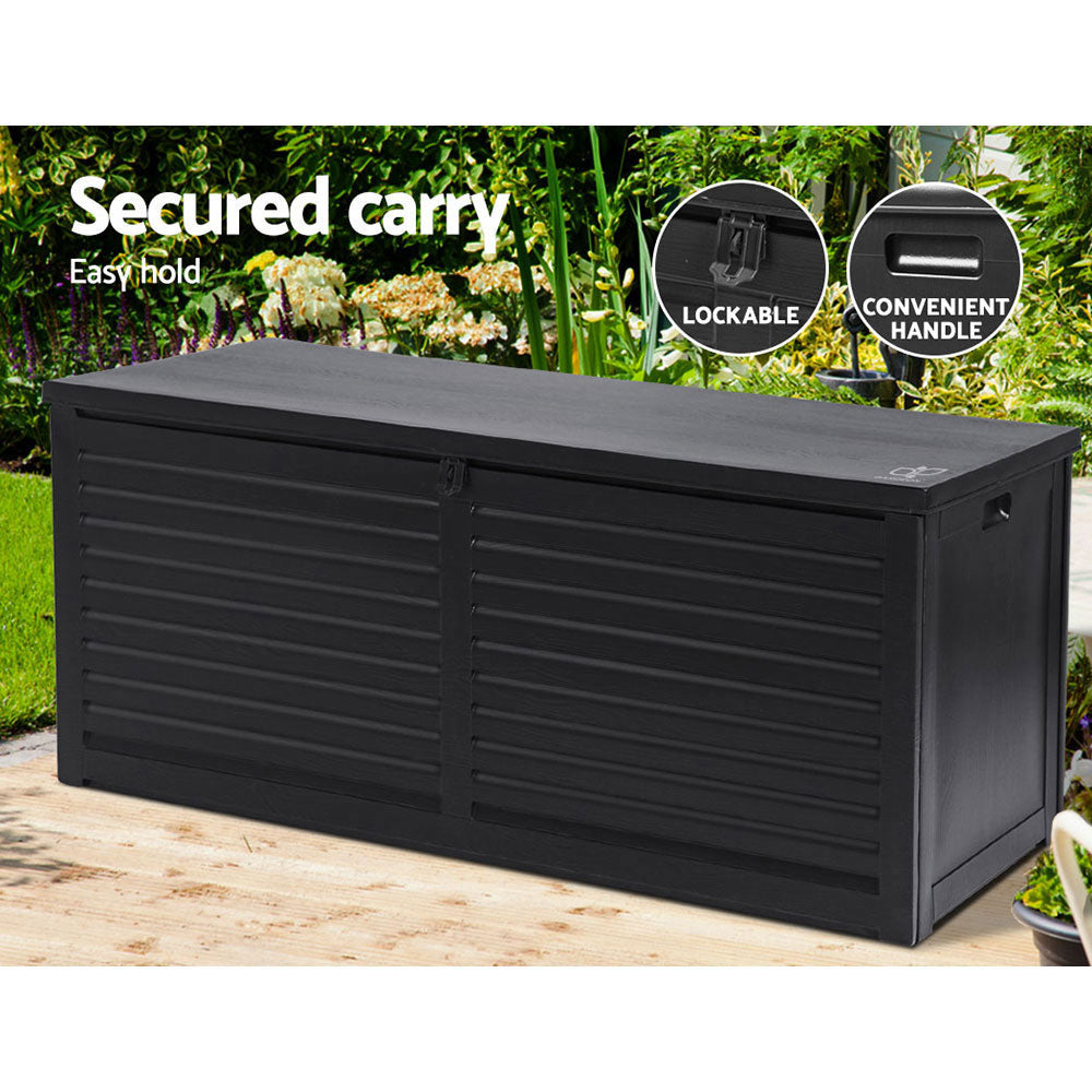 Outdoor Storage Boxes: Gardeon Outdoor Storage Box 490L Container Lockable Garden Bench Shed Tools Toy All Black