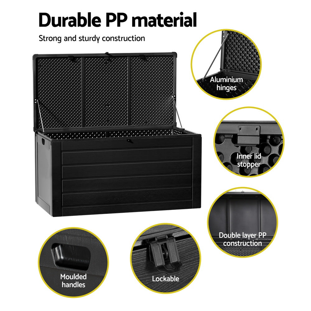 Outdoor Storage Boxes: Gardeon Outdoor Storage Box 680L Container Lockable Garden Bench Shed Tool All Black