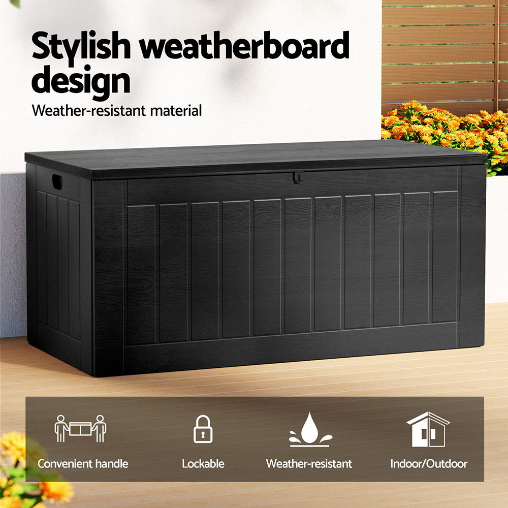 Sheds: Gardeon Outdoor Storage Box 830L Container Lockable Bench Tool Shed All Black