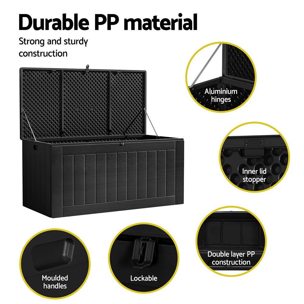 Sheds: Gardeon Outdoor Storage Box 830L Container Lockable Bench Tool Shed All Black