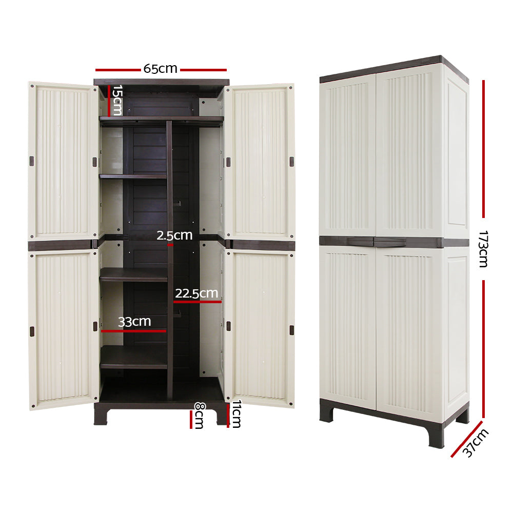 Storage Cabinets & Lockers: Gardeon Outdoor Storage Cabinet Box 173cm Lockable Cupboard Sheds Garage Adjustable Beige