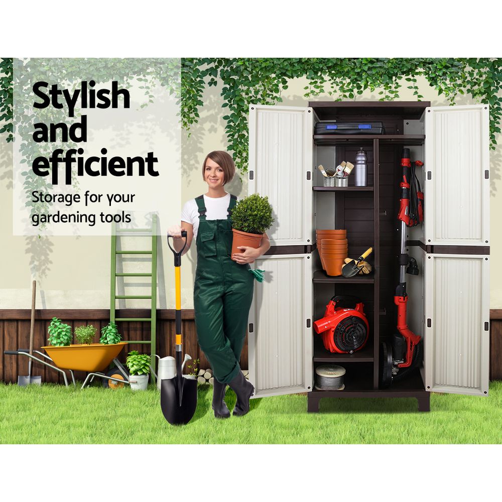 Storage Cabinets & Lockers: Gardeon Outdoor Storage Cabinet Box 173cm Lockable Cupboard Sheds Garage Adjustable Beige