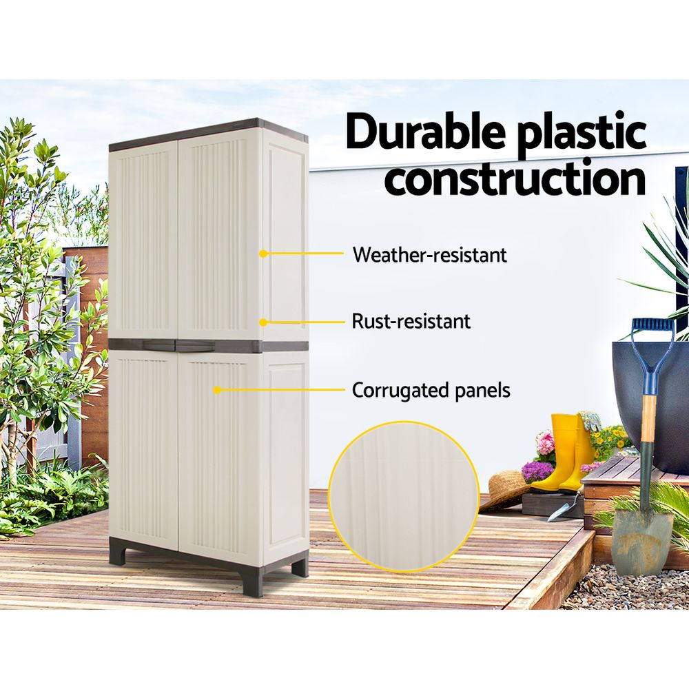 Storage Cabinets & Lockers: Gardeon Outdoor Storage Cabinet Box 173cm Lockable Cupboard Sheds Garage Adjustable Beige