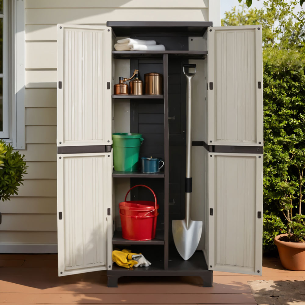 Storage Cabinets & Lockers: Gardeon Outdoor Storage Cabinet Box 173cm Lockable Cupboard Sheds Garage Adjustable Beige