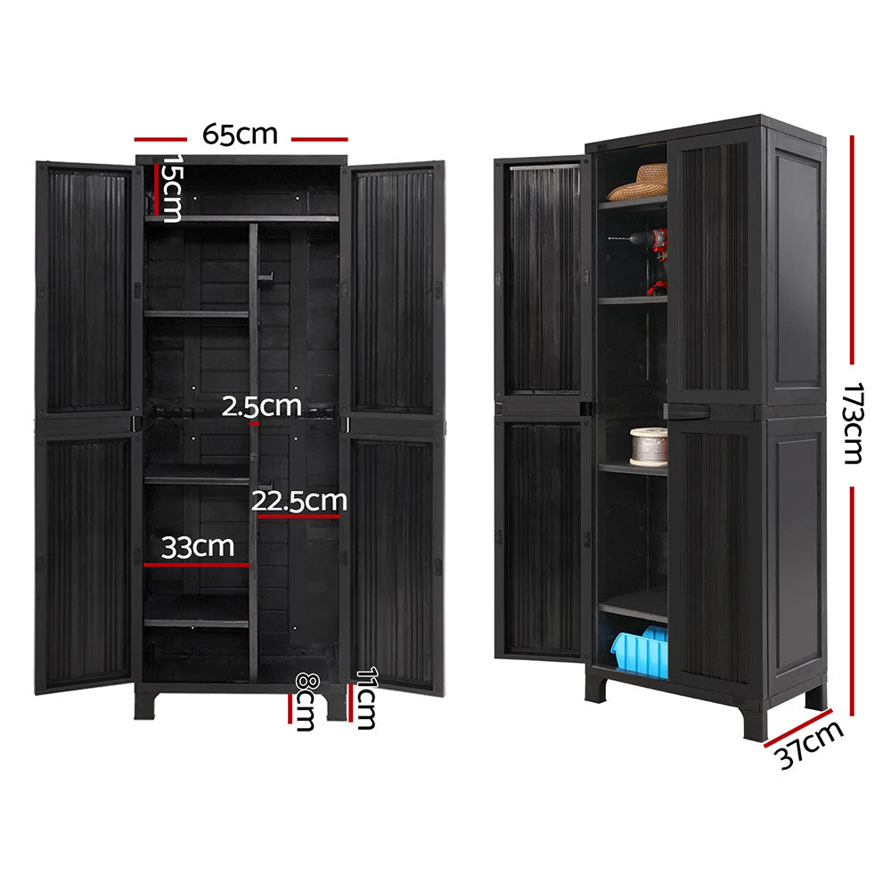 Storage Cabinets & Lockers: Gardeon Outdoor Storage Cabinet Box 173cm Lockable Cupboard Sheds Garage Adjustable Black