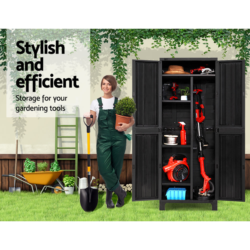 Storage Cabinets & Lockers: Gardeon Outdoor Storage Cabinet Box 173cm Lockable Cupboard Sheds Garage Adjustable Black