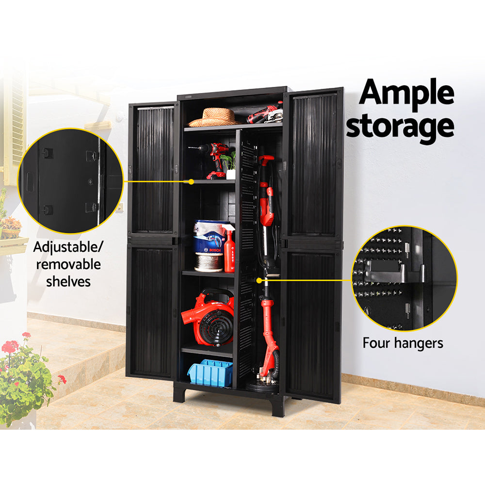 Storage Cabinets & Lockers: Gardeon Outdoor Storage Cabinet Box 173cm Lockable Cupboard Sheds Garage Adjustable Black