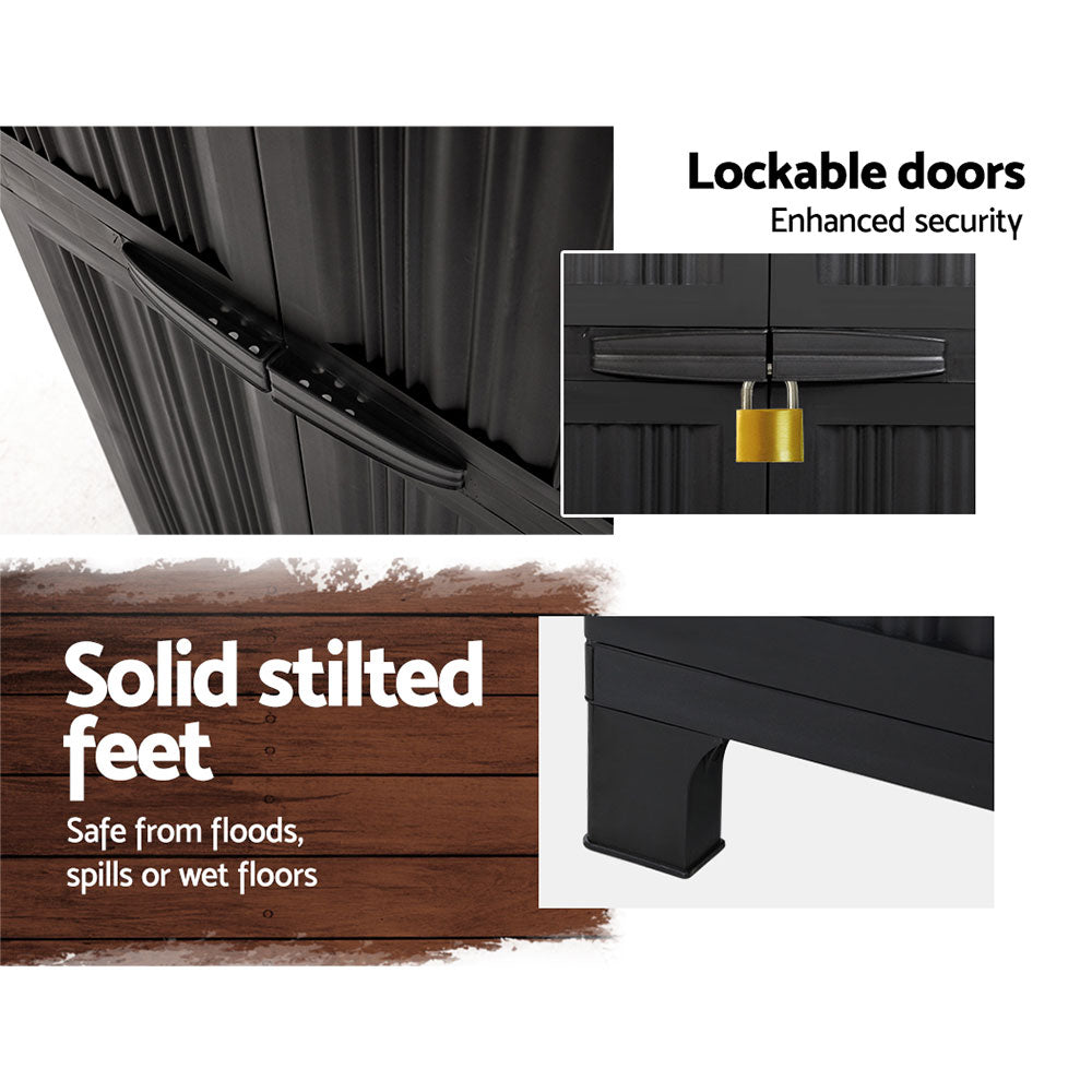 Storage Cabinets & Lockers: Gardeon Outdoor Storage Cabinet Box 173cm Lockable Cupboard Sheds Garage Adjustable Black