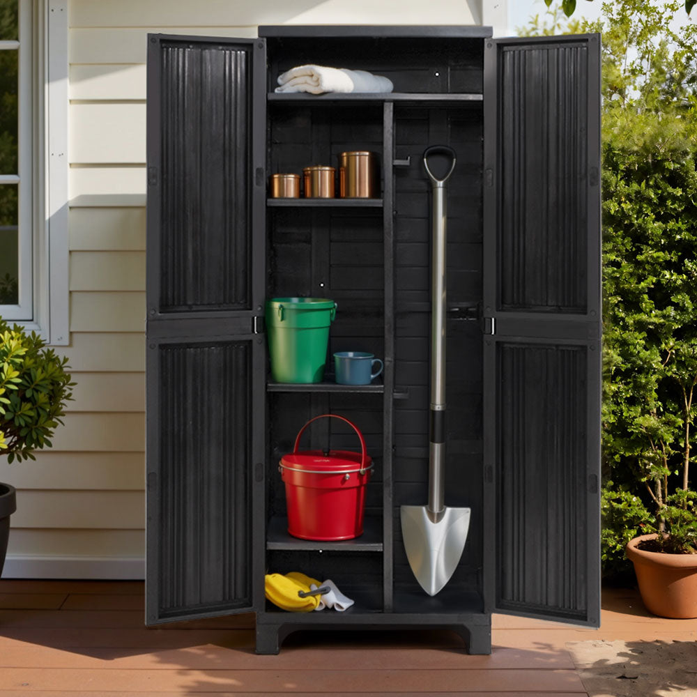 Storage Cabinets & Lockers: Gardeon Outdoor Storage Cabinet Box 173cm Lockable Cupboard Sheds Garage Adjustable Black