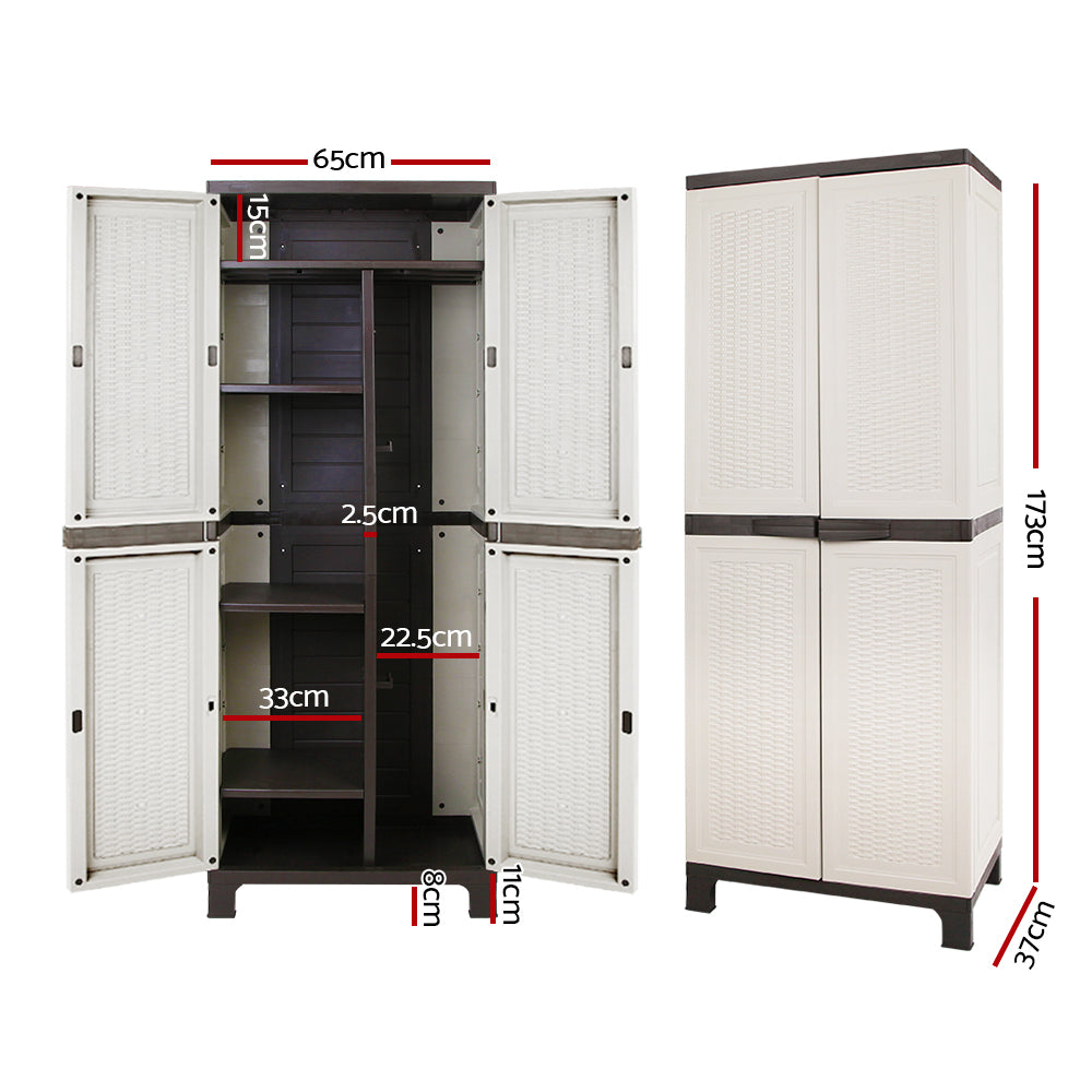 Storage Cabinets & Lockers: Gardeon Outdoor Storage Cabinet Box 173cm Lockable Cupboard Sheds Adjustable Rattan Beige