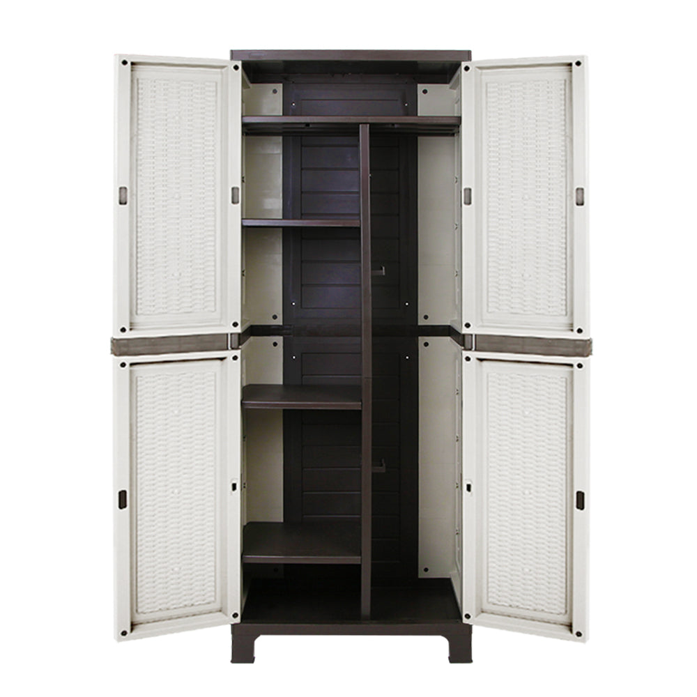 Storage Cabinets & Lockers: Gardeon Outdoor Storage Cabinet Box 173cm Lockable Cupboard Sheds Adjustable Rattan Beige
