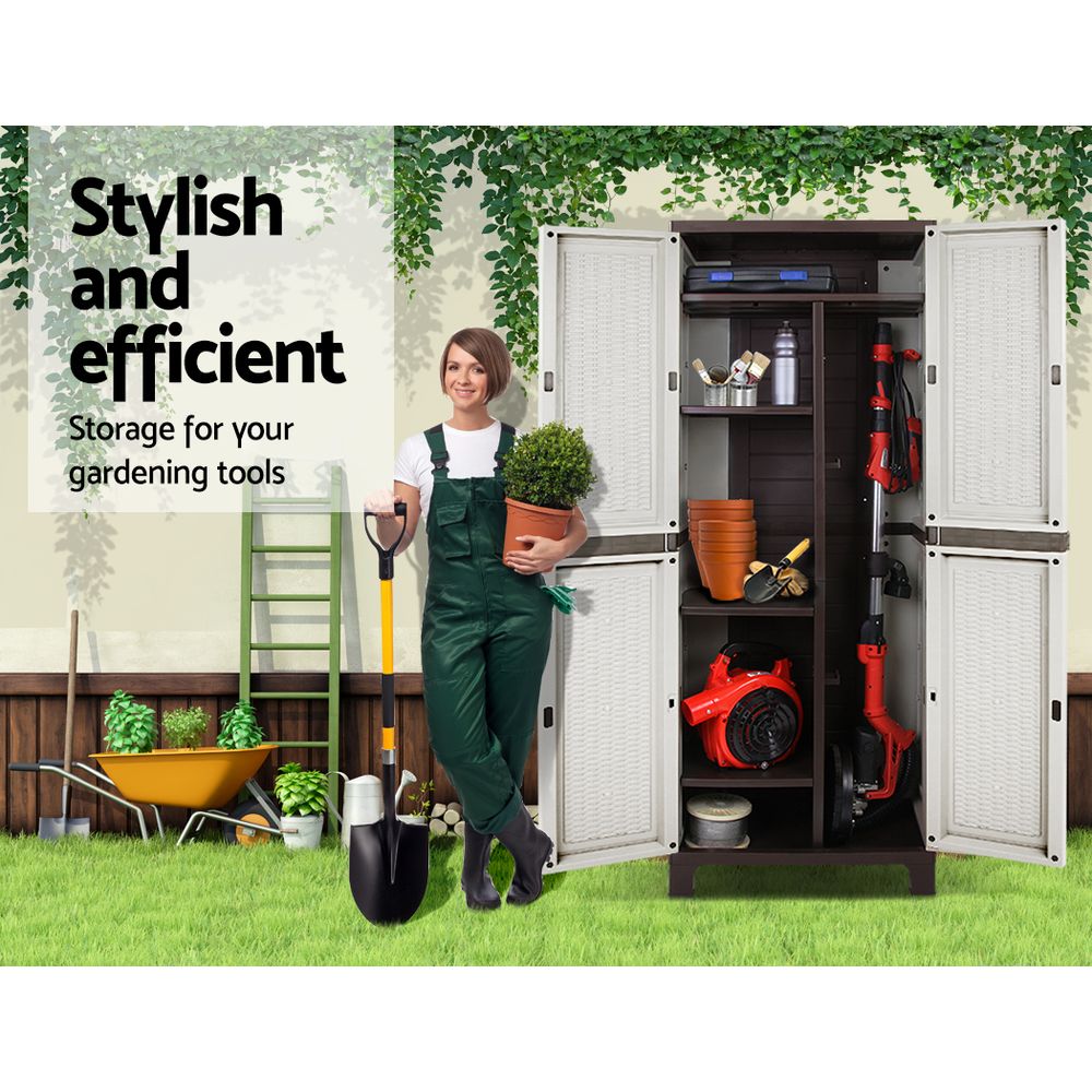 Storage Cabinets & Lockers: Gardeon Outdoor Storage Cabinet Box 173cm Lockable Cupboard Sheds Adjustable Rattan Beige