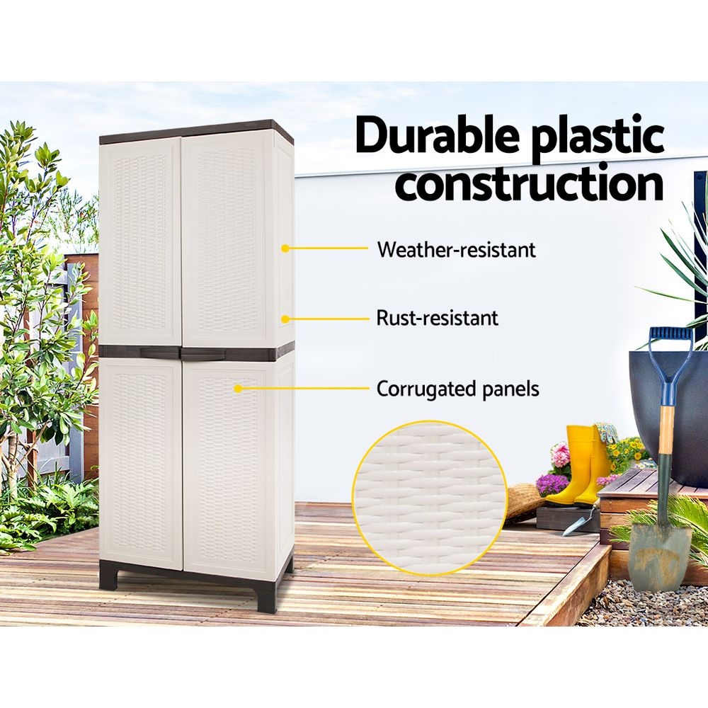 Storage Cabinets & Lockers: Gardeon Outdoor Storage Cabinet Box 173cm Lockable Cupboard Sheds Adjustable Rattan Beige
