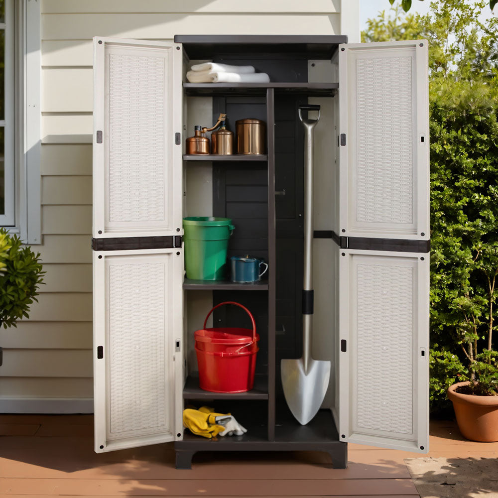 Storage Cabinets & Lockers: Gardeon Outdoor Storage Cabinet Box 173cm Lockable Cupboard Sheds Adjustable Rattan Beige