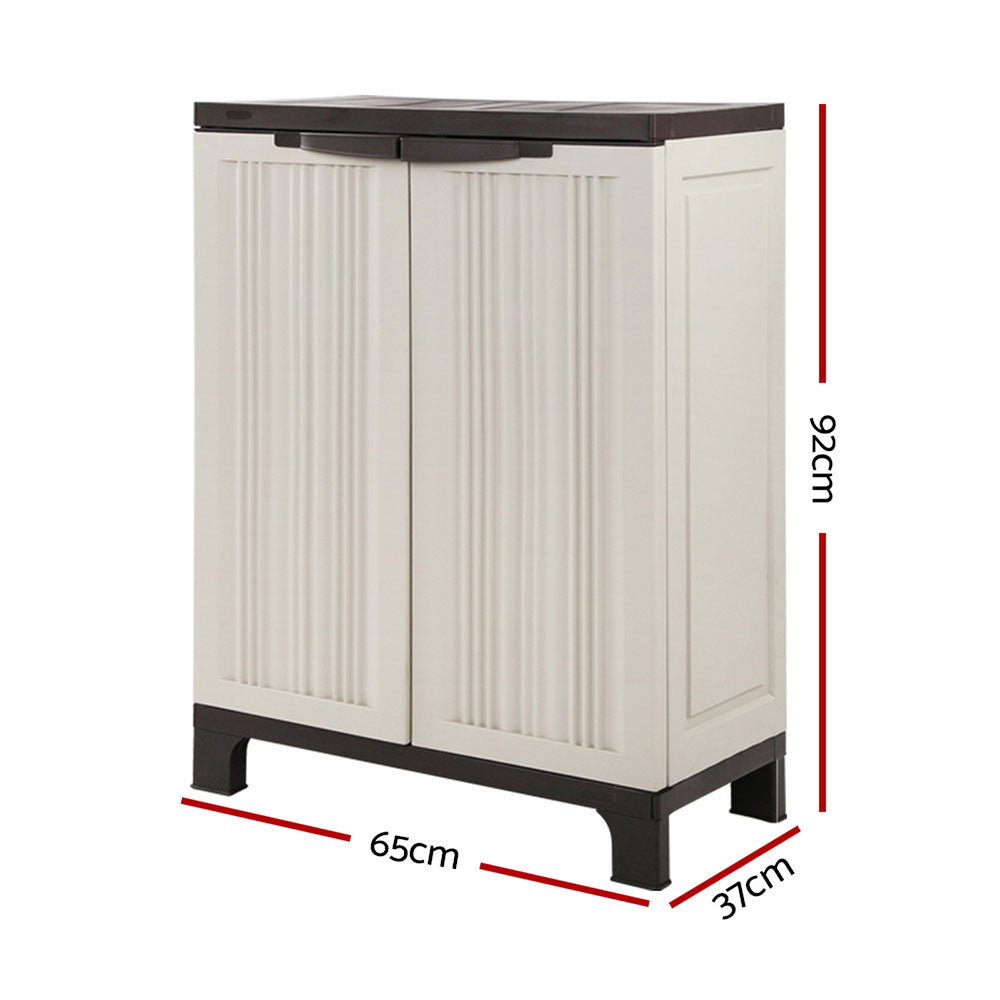Storage Cabinets & Lockers: Gardeon Outdoor Storage Cabinet Box 92cm Lockable Cupboard Sheds Garage Adjustable Beige