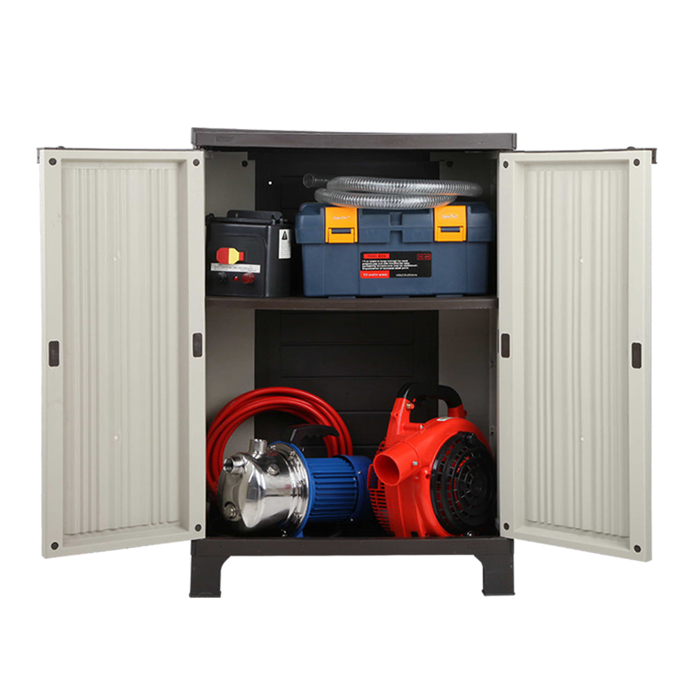 Storage Cabinets & Lockers: Gardeon Outdoor Storage Cabinet Box 92cm Lockable Cupboard Sheds Garage Adjustable Beige