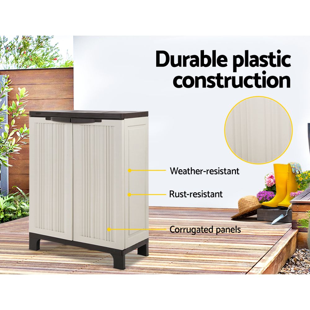 Storage Cabinets & Lockers: Gardeon Outdoor Storage Cabinet Box 92cm Lockable Cupboard Sheds Garage Adjustable Beige