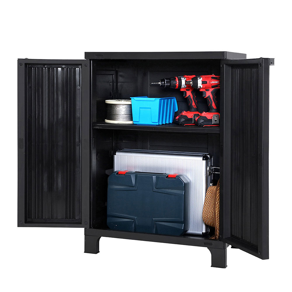 Storage Cabinets & Lockers: Gardeon Outdoor Storage Cabinet Box 92cm Lockable Cupboard Sheds Garage Adjustable Black