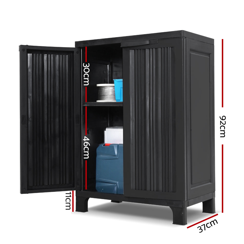 Storage Cabinets & Lockers: Gardeon Outdoor Storage Cabinet Box 92cm Lockable Cupboard Sheds Garage Adjustable Black