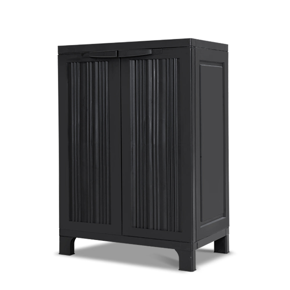 Storage Cabinets & Lockers: Gardeon Outdoor Storage Cabinet Box 92cm Lockable Cupboard Sheds Garage Adjustable Black