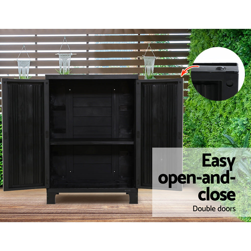 Storage Cabinets & Lockers: Gardeon Outdoor Storage Cabinet Box 92cm Lockable Cupboard Sheds Garage Adjustable Black