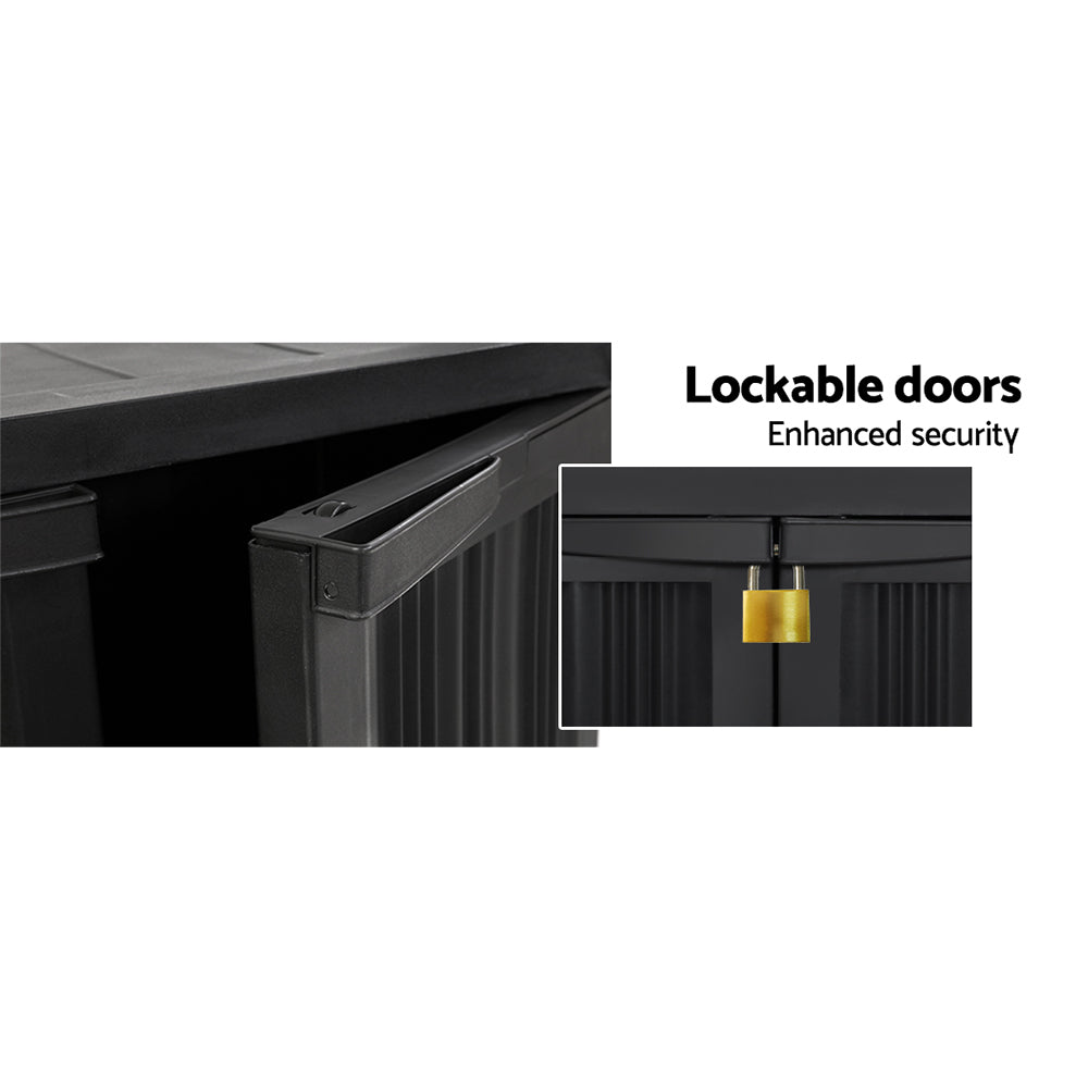 Storage Cabinets & Lockers: Gardeon Outdoor Storage Cabinet Box 92cm Lockable Cupboard Sheds Garage Adjustable Black